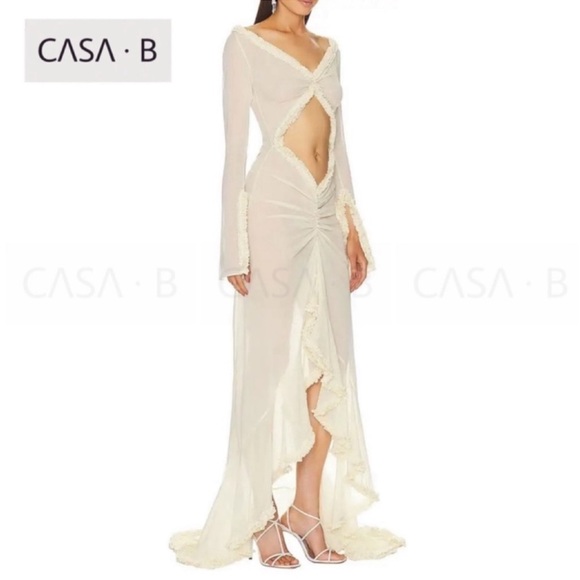 NEW💫to CASA B|“Glamour de Cannes” Mesh Cut-Out Frill Sheer Long Sleeve Lux Gown - Picture 12 of 16